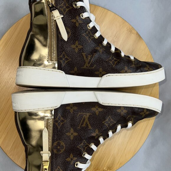 Louis Vuitton Women Brown Sneakers Leather Casual High Top  Louis Vuitton Women Brown Sneakers Leather Casual High Top Trainer Shoes sz 6